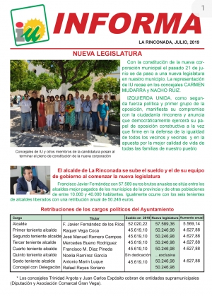El alcalde de La Rinconada se sube el sueldo y el de su equipo de gobierno al comenzar la nueva legislatura
